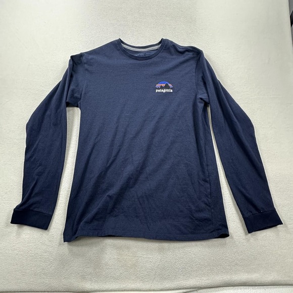 Patagonia Shirt Mens Small Navy Long Sleeve Responsibili-Tee Graphic Crewneck - Picture 2 of 10